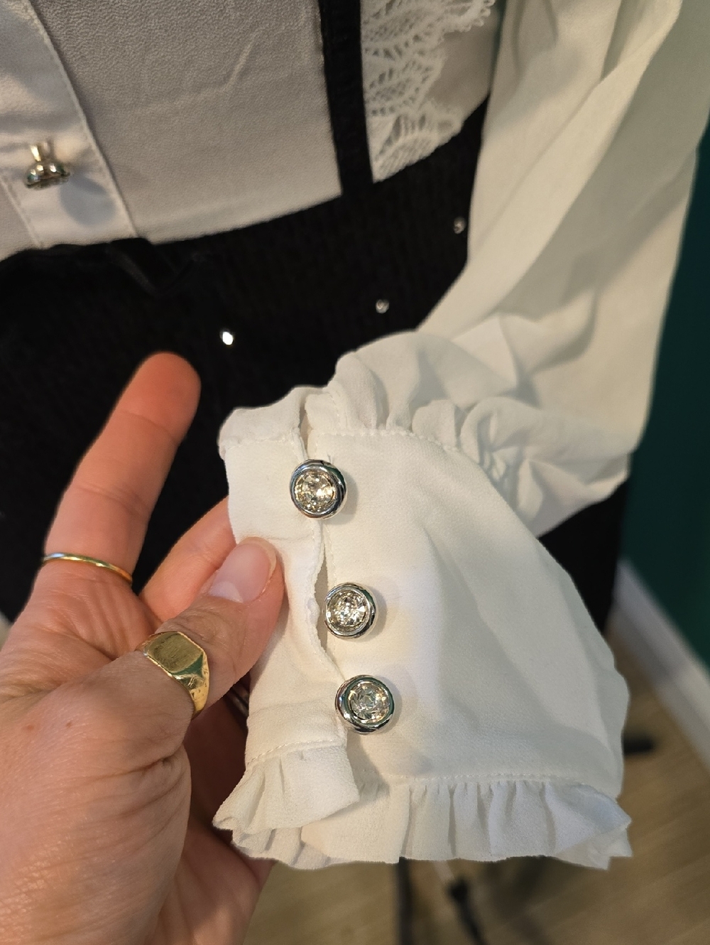 Smak Parlor Victorian-Insp. White Ruffle Blouse with Black Sequin Skirt, Size 4 - Picture 2 of 8
